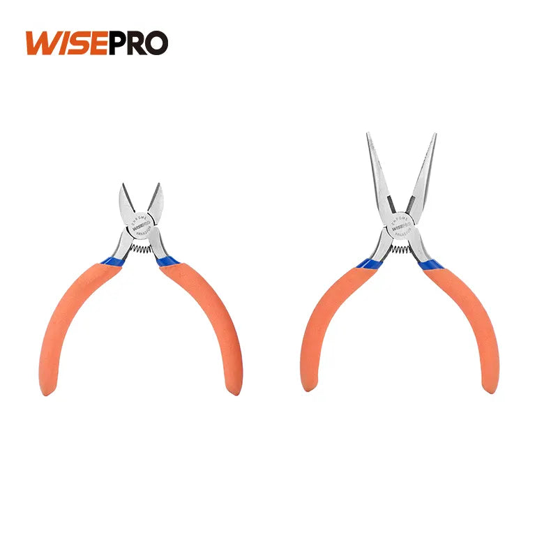 WISEPRO 2 PCS Long Nose & Diagonal Pliers Set Multi-function 4" 5" Pliers for Electric Crafting Model and Jewelry Making
