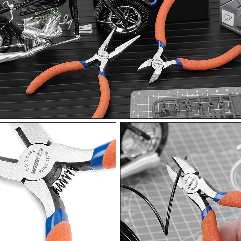WISEPRO 2 PCS Long Nose & Diagonal Pliers Set Multi-function 4" 5" Pliers for Electric Crafting Model and Jewelry Making