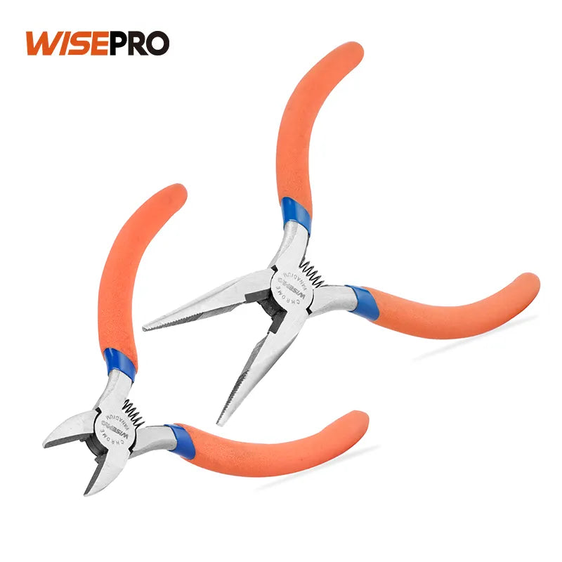 WISEPRO 2 PCS Long Nose & Diagonal Pliers Set Multi-function 4" 5" Pliers for Electric Crafting Model and Jewelry Making