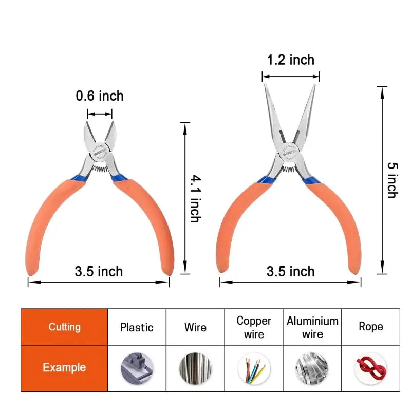 WISEPRO 2 PCS Long Nose & Diagonal Pliers Set Multi-function 4" 5" Pliers for Electric Crafting Model and Jewelry Making