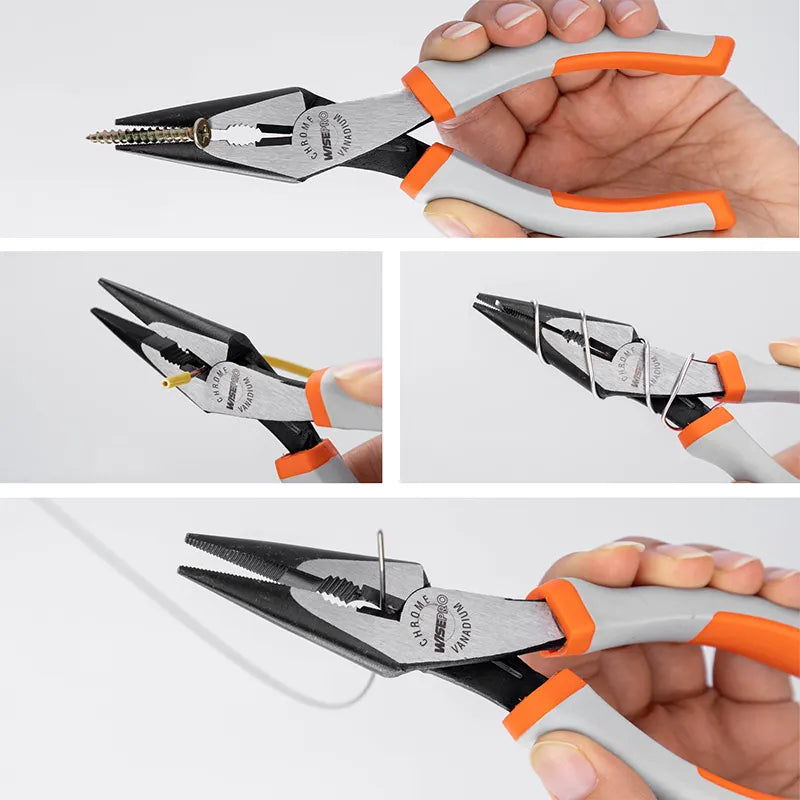 WISEPRO Industrial CRV 170mm Hand Tools Long Nose Pliers Wire Cutter TPR Handle Long Nose Pliers Cheap Price