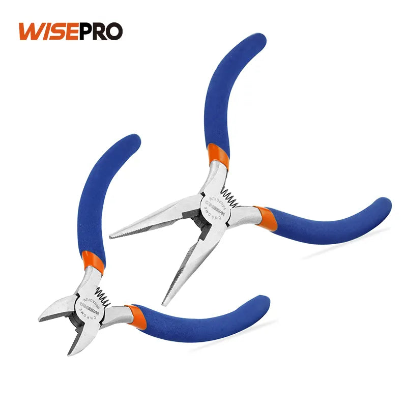 WISEPRO 2 PCS Long Nose & Diagonal Pliers Set Multi-function 4" 5" Pliers for Electric Crafting Model and Jewelry Making