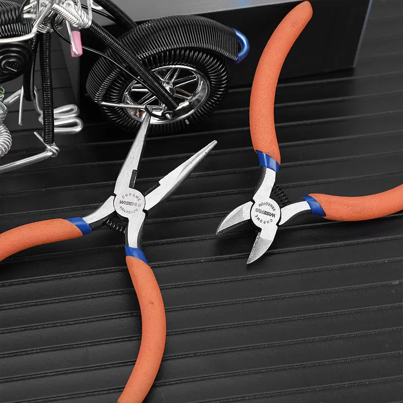 WISEPRO 2 PCS Long Nose & Diagonal Pliers Set Multi-function 4" 5" Pliers for Electric Crafting Model and Jewelry Making